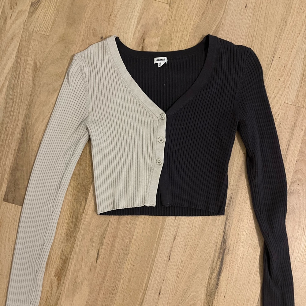 Garage cropped half and half button on sweater!